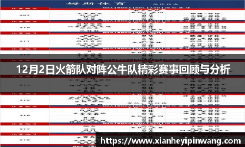 12月2日火箭队对阵公牛队精彩赛事回顾与分析